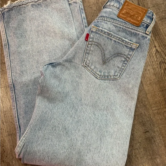 Levi's Light Blue Straight Leg Distressed Jeans - Picture 2 of 3